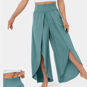114.- HighWaisted Back Waistband Pocket Palazzo Flowy Split Wide Leg